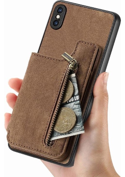 IPhone Xs Max Katlanabilir Arka Kapak Vintage Fermuar Cüzdan Standı (Yurt Dışından) modelleri