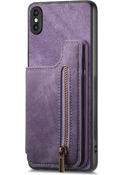 IPhone X/xs Vintage Fermuar Cüzdan Katlanabilir Arka Kapak Standı (Yurt Dışından) modelleri