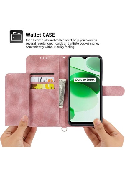 Realme C30 Kabartmalı Bileklik Çoklu Kredi Kartı Yuvaları Için Flip Case (Yurt Dışından)