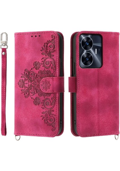Realme C55 Kabartmalı Çoklu Kredi Kartı Yuvaları Bileklik Için Flip Case (Yurt Dışından)