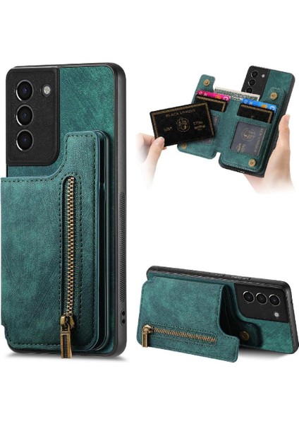 Samsung Galaxy S21 Vintage Fermuar Cüzdan Standı Fonksiyonu Için Kılıf Katlanabilir (Yurt Dışından)