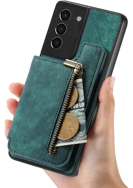 Samsung Galaxy S21 Vintage Fermuar Cüzdan Standı Fonksiyonu Için Kılıf Katlanabilir (Yurt Dışından)