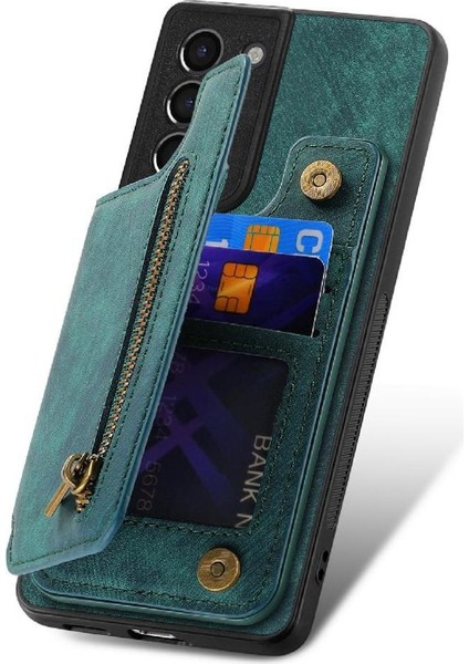 Samsung Galaxy S21 Vintage Fermuar Cüzdan Standı Fonksiyonu Için Kılıf Katlanabilir (Yurt Dışından)