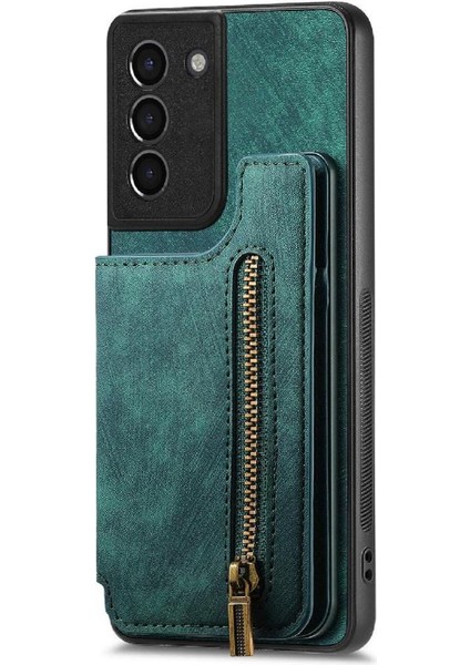 Samsung Galaxy S21 Vintage Fermuar Cüzdan Standı Fonksiyonu Için Kılıf Katlanabilir (Yurt Dışından)