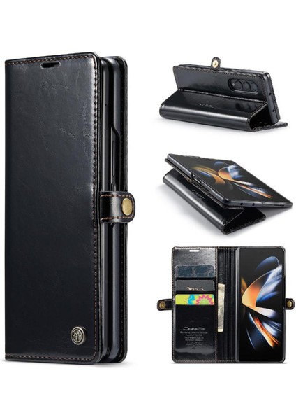 Samsung Galaxy Z Için Flip Case Fold 4 5g Çılgın At Pu Deri Retro (Yurt Dışından)