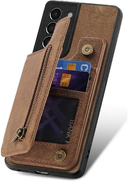 Samsung Galaxy S21 Vintage Fermuar Cüzdan Standı Fonksiyonu Için Kılıf Katlanabilir (Yurt Dışından)