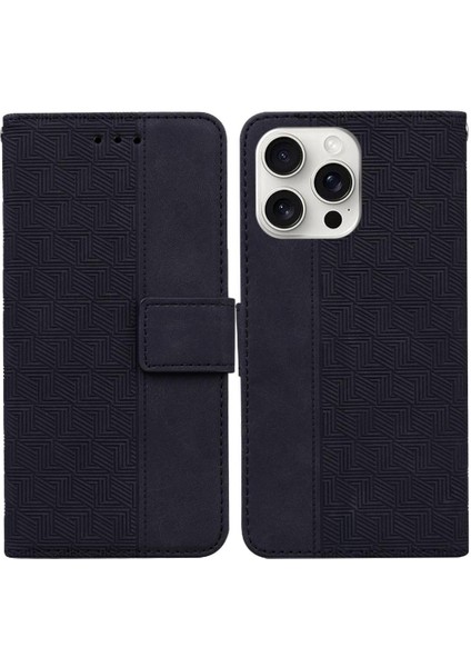 IPhone 16 Için Flip Case Pro Flip Folio Cüzdan Kapak Geometrik Kabartmalı Pu (Yurt Dışından)