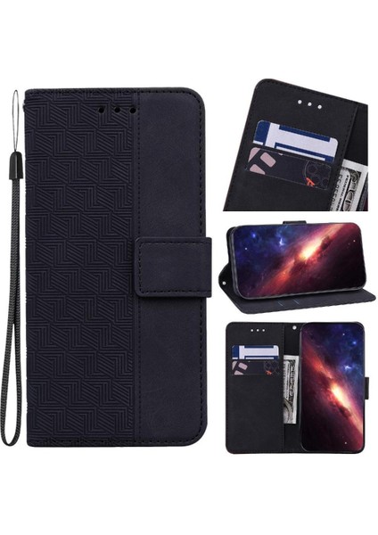 IPhone 16 Için Flip Case Pro Flip Folio Cüzdan Kapak Geometrik Kabartmalı Pu (Yurt Dışından)