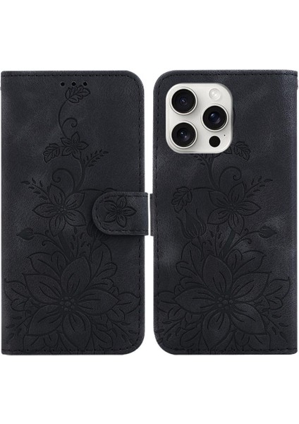 IPhone 16 Için Flip Case Pro Max Cüzdan Kart Tutucu Kickstand Kabartmalı Zambak (Yurt Dışından)