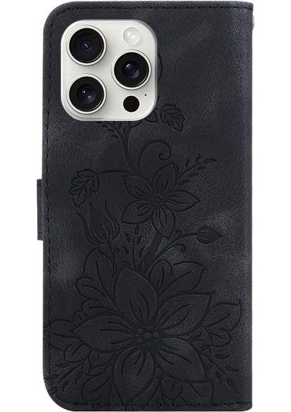 IPhone 16 Için Flip Case Pro Max Cüzdan Kart Tutucu Kickstand Kabartmalı Zambak (Yurt Dışından) modelleri