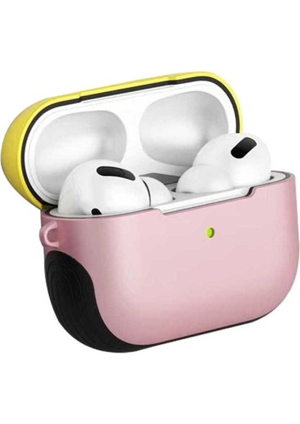 Apple Air Pods Pro Uyumlu Kılıf Shockproof Silikon, Pembe-Sarı