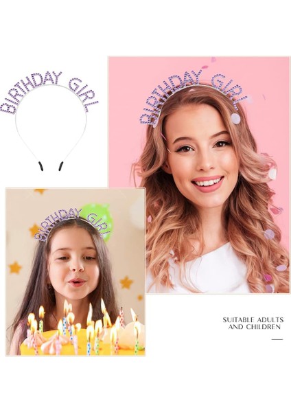 Mor Renk Kristal Taşlı Parlak Birthday Girl Yazılı Taç 16X17 cm modelleri