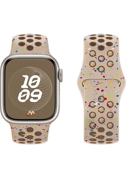 Apple Watch 38MM Uyumlu Kordon Silikon Esnek Yumuşak Delikli Spor Krd-02 Kayış, Krem