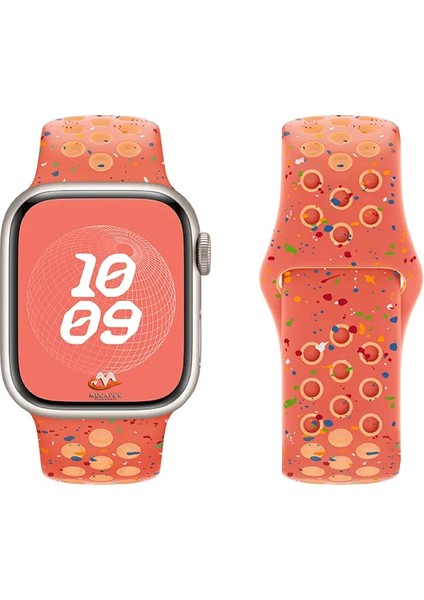 Apple Watch 38MM Uyumlu Kordon Silikon Esnek Yumuşak Delikli Spor Krd-02 Kayış, Turuncu