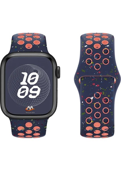 Apple Watch Uyumlu 38MM Kordon Silikon Esnek Yumuşak Delikli Spor Krd-02 Kayış, Lacivert
