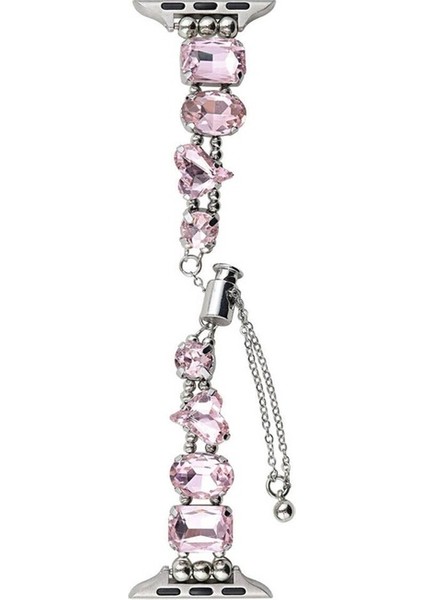 Apple Watch 38MM Uyumlu Zore KRD-115 Renkli Taş Tasarımlı Kordon, Rose Pembe