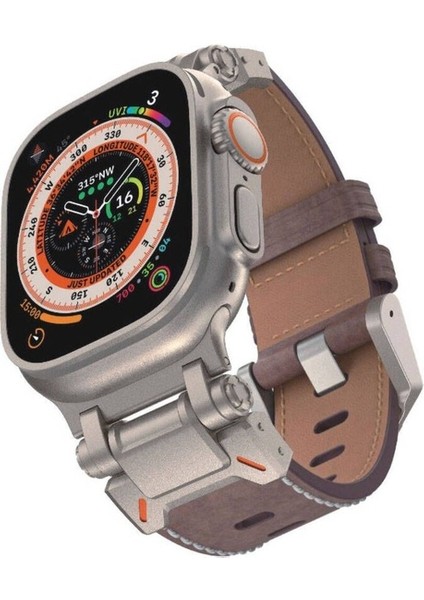 Apple Watch 42MM Uyumlu Zore KRD-114 Metal Başlıklı Suni Deri Kordon, Koyu Kahve