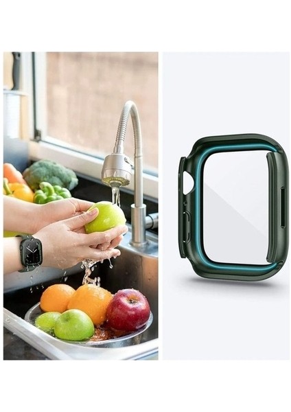 Apple Watch 7 41MM Uyumlu 360 Derece Korumalı Kasa ve Ekran Koruyucu Zore Watch Gard 12, Koyu Yeşil