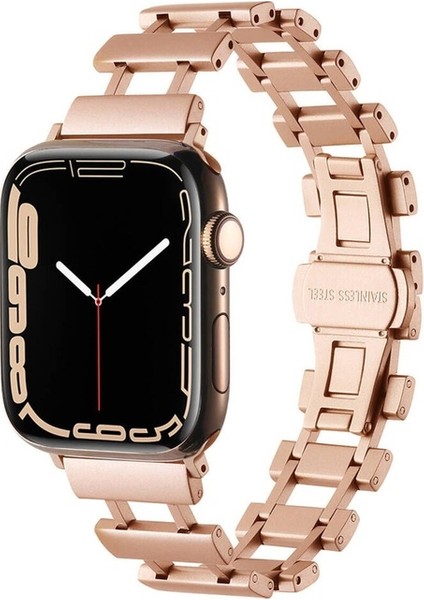 Apple Watch 42MM Uyumlu Zore Krd-96 Metal Kordon, Rose Gold