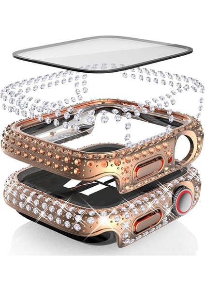 Apple Watch 7 41MM Uyumlu Zore Watch Gard 24 Kenarları Taşlı Sert Pc Kasa ve Ekran Koruyucu, Rose Gold fiyatları