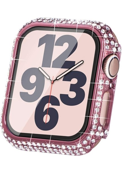 Apple Watch 7 41MM Uyumlu Zore Watch Gard 24 Kenarları Taşlı Sert Pc Kasa ve Ekran Koruyucu, Pembe