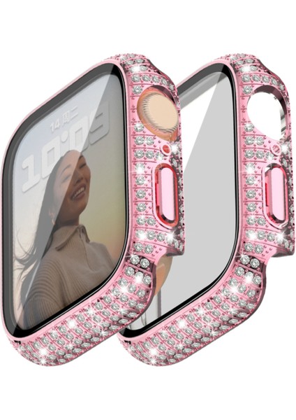 Apple Watch 7 45MM Uyumlu Zore Watch Gard 24 Kenarları Taşlı Sert Pc Kasa ve Ekran Koruyucu, Pembe fiyatları