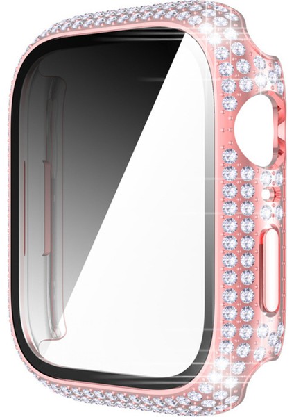 Apple Watch 7 45MM Uyumlu Zore Watch Gard 24 Kenarları Taşlı Sert Pc Kasa ve Ekran Koruyucu, Pembe modelleri