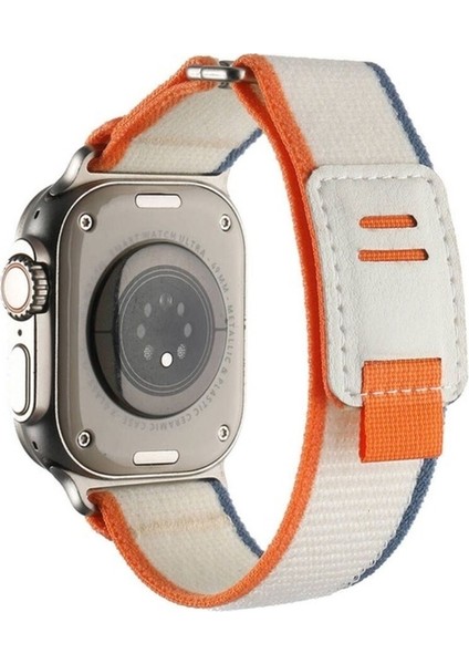 Apple Watch Ultra 49MM Uyumlu Hasır Kordon Zore KRD-106 Strap Kayış, Beyaz-Turuncu