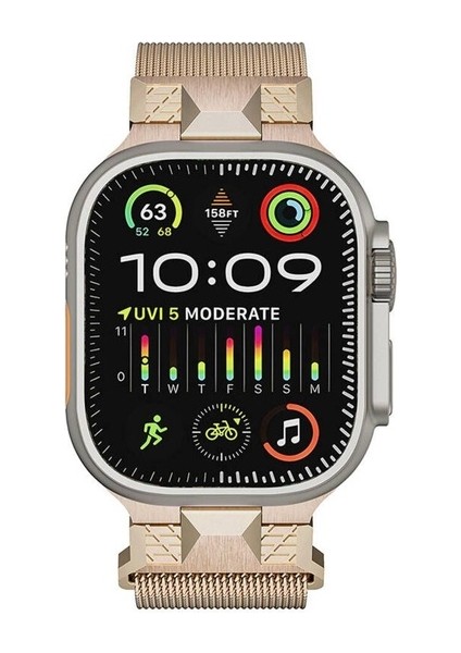 Apple Watch Ultra 49MM Uyumlu Zore KRD-107 Metal Hasır Kordon, Starlight