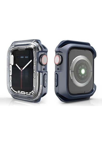 Apple Watch 7 41MM Uyumlu Zore Watch Gard 08 Sert Pc + Silikon Koruyucu, Lacivert