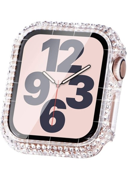 Apple Watch 7 41MM Uyumlu Zore Watch Gard 24 Kenarları Taşlı Sert Pc Kasa ve Ekran Koruyucu, Renksiz