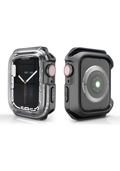 Apple Watch 7 41MM Uyumlu Zore Watch Gard 08 Sert Pc + Silikon Koruyucu, Füme