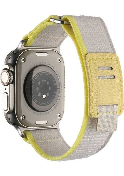 Apple Watch Uyumlu Ultra 49MM Hasır Kordon Zore KRD-106 Strap Kayış, Beyaz-Sarı