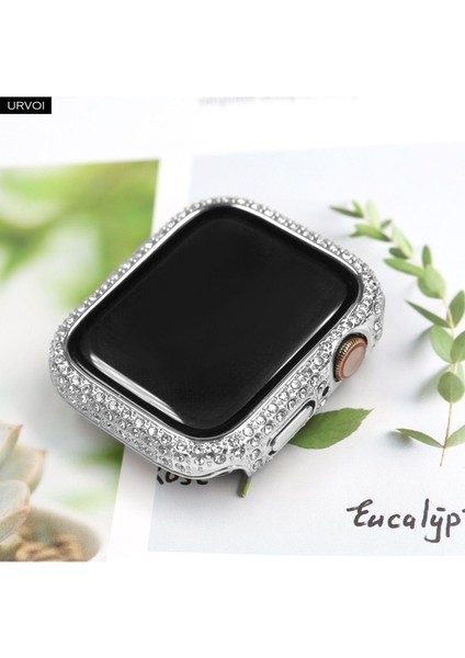 Apple Watch 7 41MM Uyumlu Zore Watch Gard 24 Kenarları Taşlı Sert Pc Kasa ve Ekran Koruyucu, Gümüş fiyatları