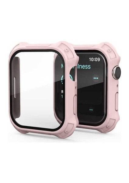 Apple Watch 7 45MM Uyumlu Tank Zırh Kasa ve Mat Görünümlü Ekran Koruyucu Zore Watch Gard 11, Pembe