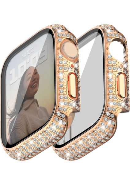Apple Watch 7 45MM Uyumlu Zore Watch Gard 24 Kenarları Taşlı Sert Pc Kasa ve Ekran Koruyucu, Rose Gold fiyatları