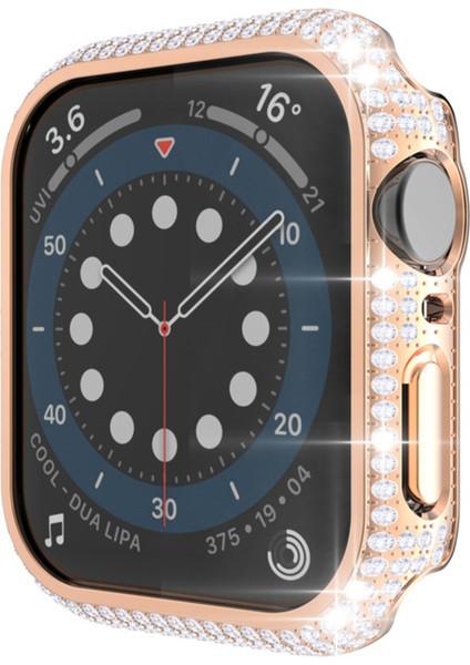 Apple Watch 7 45MM Uyumlu Zore Watch Gard 24 Kenarları Taşlı Sert Pc Kasa ve Ekran Koruyucu, Rose Gold modelleri