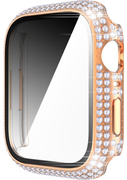 Apple Watch 7 45MM Uyumlu Zore Watch Gard 24 Kenarları Taşlı Sert Pc Kasa ve Ekran Koruyucu, Rose Gold fırsatları