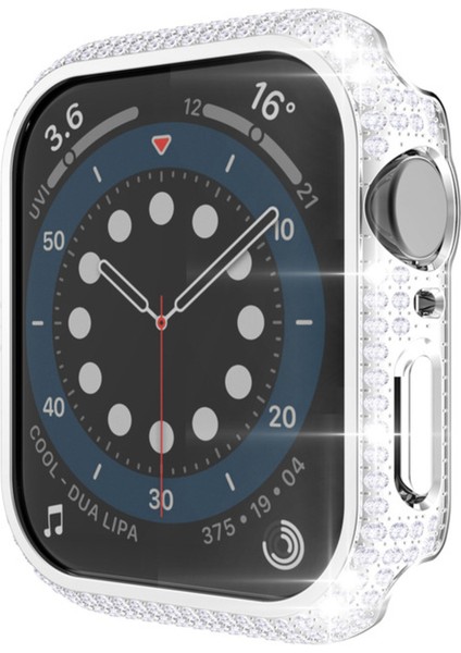 Apple Watch 7 45MM Uyumlu Zore Watch Gard 24 Kenarları Taşlı Sert Pc Kasa ve Ekran Koruyucu, Gümüş