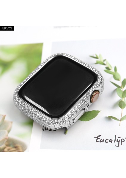 Apple Watch 7 45MM Uyumlu Zore Watch Gard 24 Kenarları Taşlı Sert Pc Kasa ve Ekran Koruyucu, Gümüş