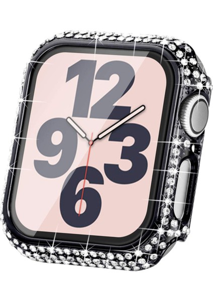 Apple Watch 7 45MM Uyumlu Zore Watch Gard 24 Kenarları Taşlı Sert Pc Kasa ve Ekran Koruyucu, Siyah