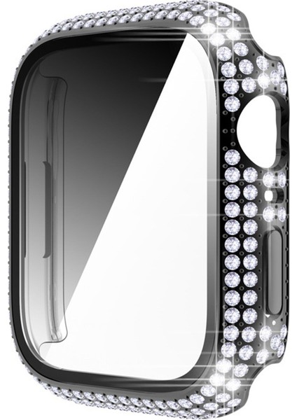 Apple Watch 7 45MM Uyumlu Zore Watch Gard 24 Kenarları Taşlı Sert Pc Kasa ve Ekran Koruyucu, Siyah modelleri