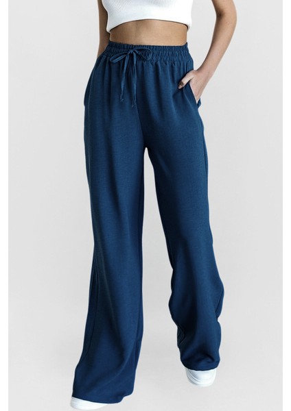 Kadın Yüksek Bel Palozzo Beli Lastikli Pantolon