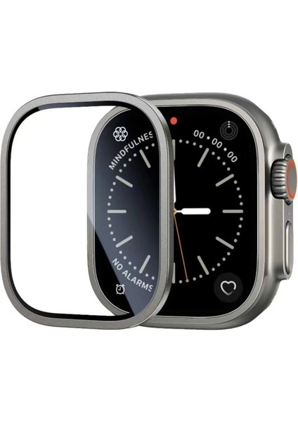 Apple Watch Ultra 49MM Uyumlu Zore Alm-01 Metal Çerçeveli Ekran Koruyucu, Gümüş