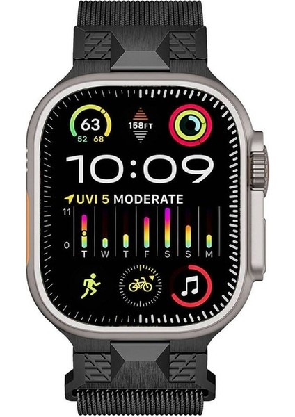 Apple Watch Ultra 49MM Uyumlu Zore KRD-107 Metal Hasır Kordon, Siyah