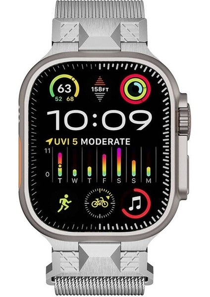 Apple Watch Ultra 49MM Uyumlu Zore KRD-107 Metal Hasır Kordon, Gümüş