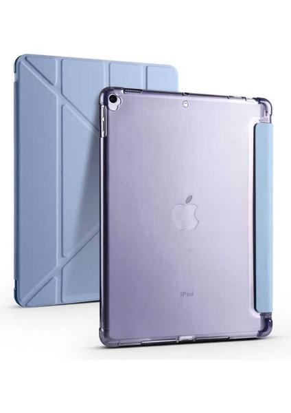 Apple iPad 10.2 2021 (9.nesil) Uyumlu Kılıf Zore Tri Folding Kalem Bölmeli Standlı Kılıf, Mavi