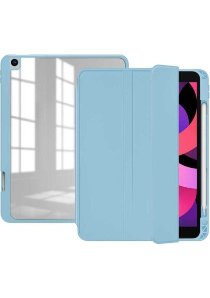 Apple iPad 10.2 (8.nesil) Uyumlu Kılıf Zore Nort Arkası Şeffaf Standlı Kılıf, Mavi Açık