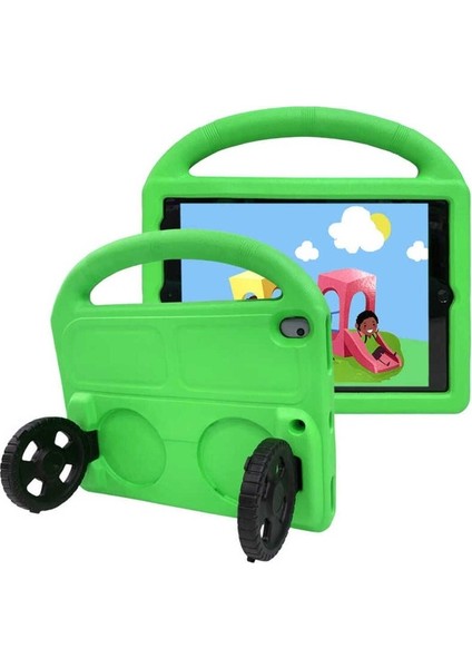 Apple iPad 10.2 (8.nesil) Uyumlu Zore Wheel Car Tekerlek Standlı Tablet Eva Silikon Kılıf, Yeşil