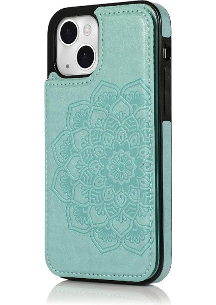 IPhone 13 Mini Çift Düğmeler Kabartmalı Pu Için Kart Tutucu Kılıf ile Cüzdan (Yurt Dışından)
